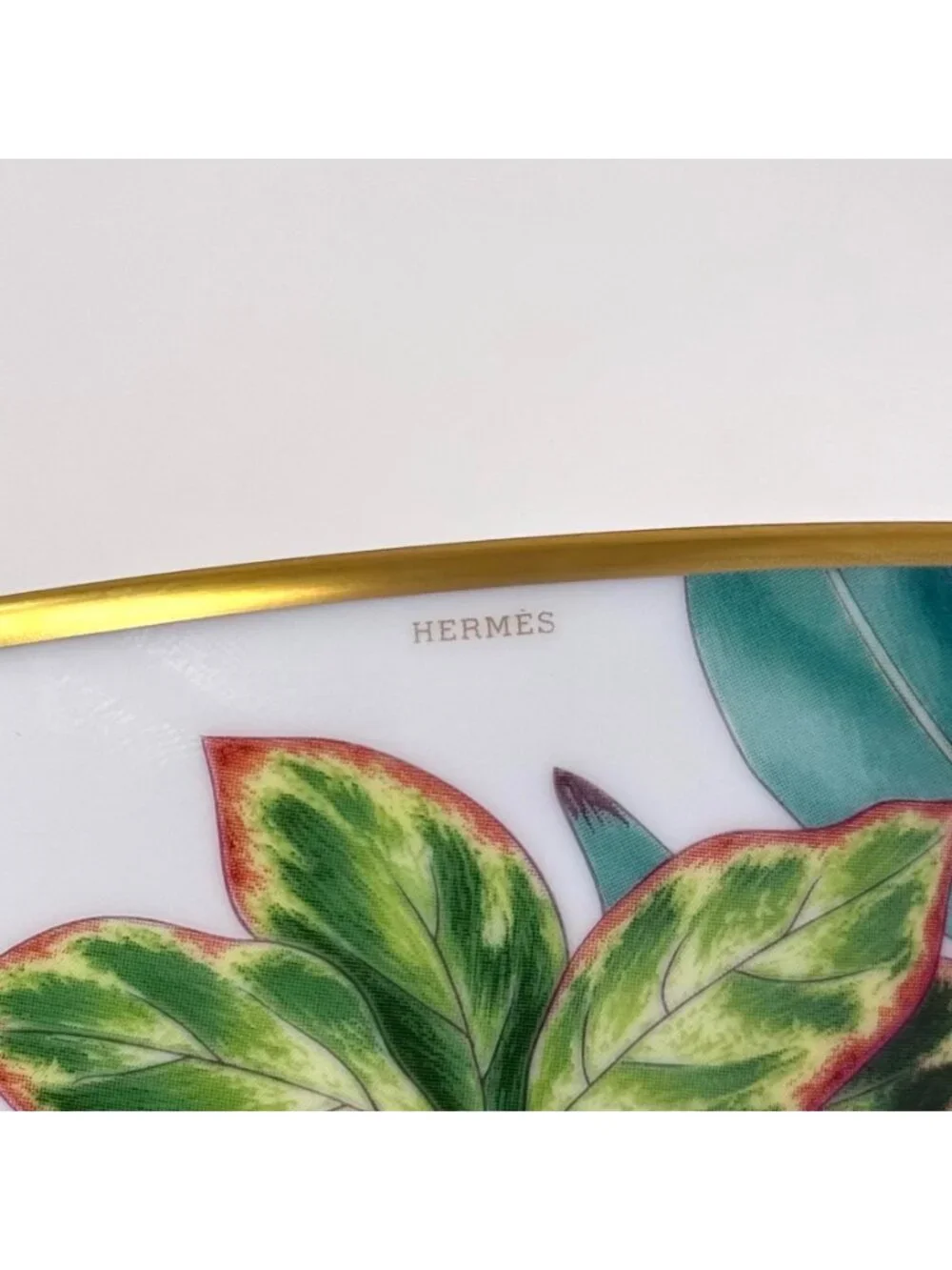 Hermes Foliage White and Green Large Passifolia Bowl BNIB